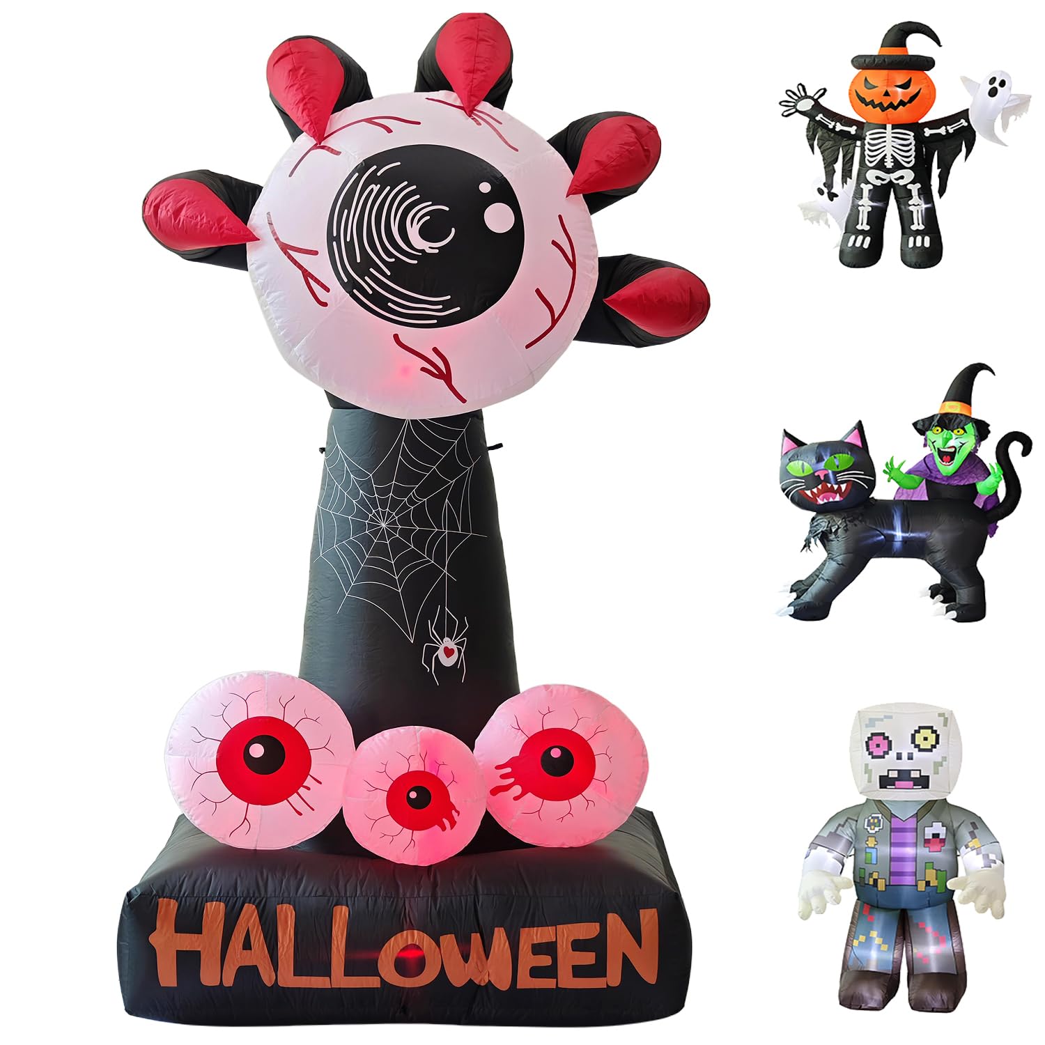 LANGXUN 8ft Skeleton Pumpkin with Ghosts 2025 Halloween Inflatable Decorations - Giant LED-Lit Outdoor Indoor Yard Decor for Lawn, Garden, Patio Holiday Parties